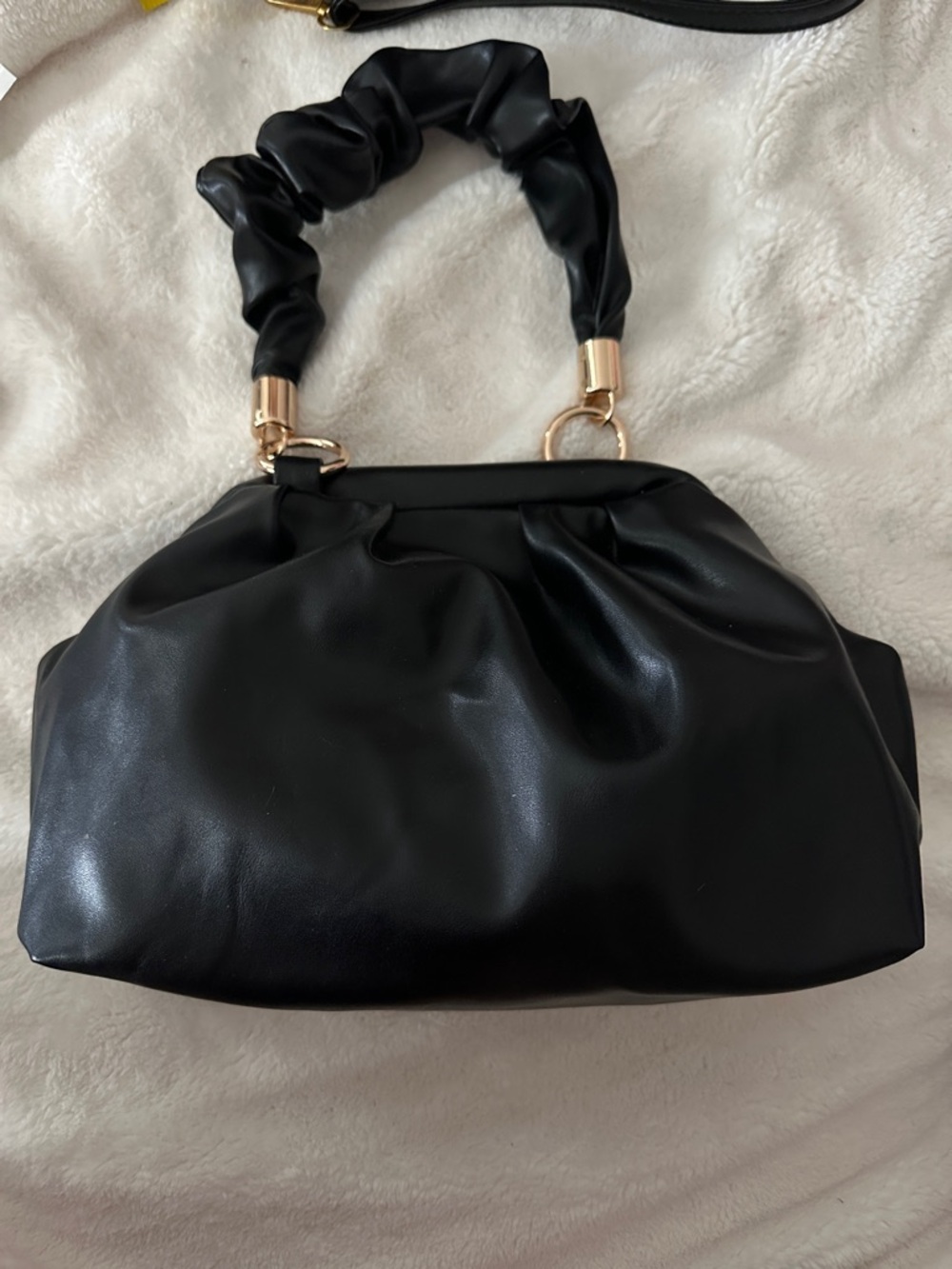 Black Scrunch Handle Faux Leather Shoulder Bag